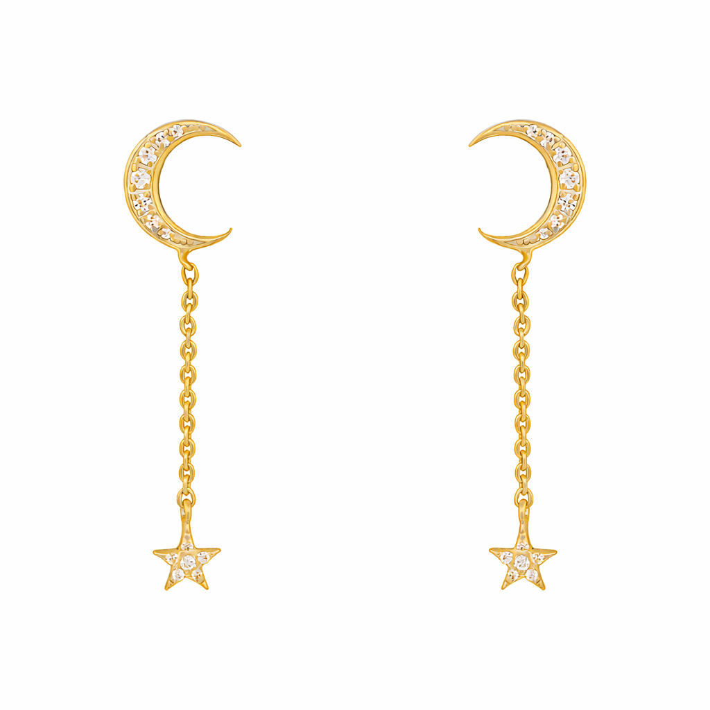 Mini moon star drop earrings
