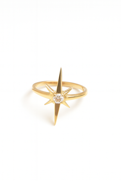 Golden Star Ring With Stone