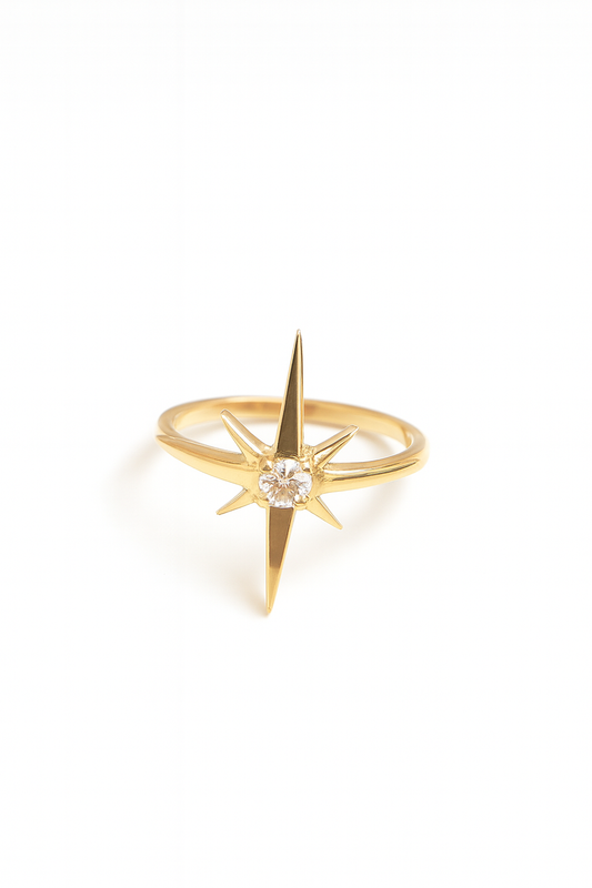 Golden Star Ring With Stone