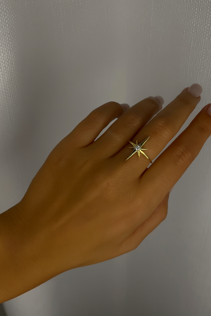 Golden Star Ring With Stone